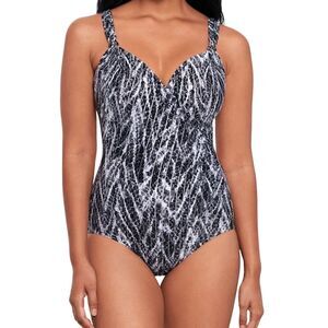 Miraclesuit Chevron Python One Piece Swimsuit Women’s Size 16 Silver Gray siren